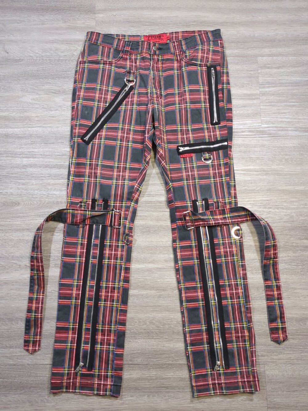 Tripp NYC Daang Goodman Men's 33x31 Punk Bondage Plaid Belted Pants Emo Goth